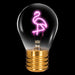 Flamingo neon LED light bulb with pink glowing filament on black background