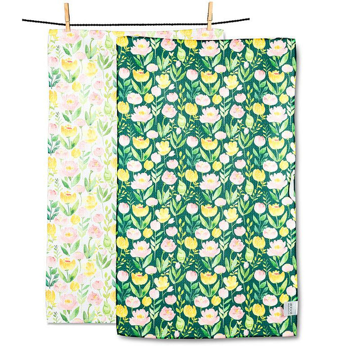 Folded floral kitchen towel green pattern reusable absorbent dish towel