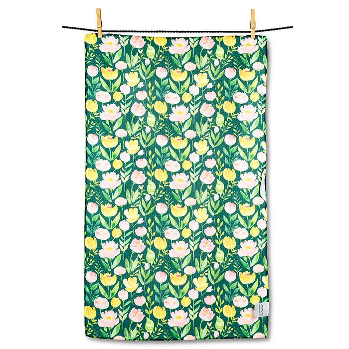 Green floral kitchen towel pattern double sided absorbent eco friendly dish towel