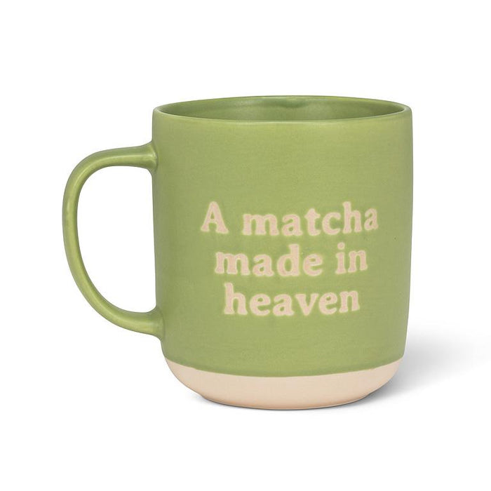 Green bone china Matcha Made in Heaven mug with a natural-toned base