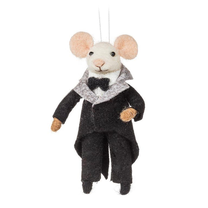 Groom mouse ornament in tuxedo felt decoration