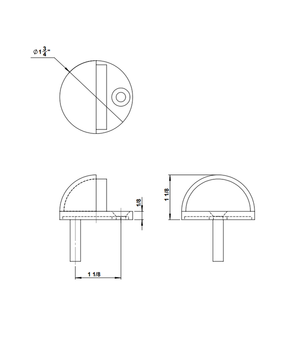 Technical drawing showing dimensions of the GSH 200 low rise commercial floor stop