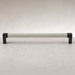 Häfele Elite Leather cabinet handle in black with Winter faux leather insert, 265 mm overall length and 256 mm centre-to-centre.