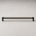 Häfele Elite Leather cabinet handle in matte black finish with Pewter faux leather insert, front view.