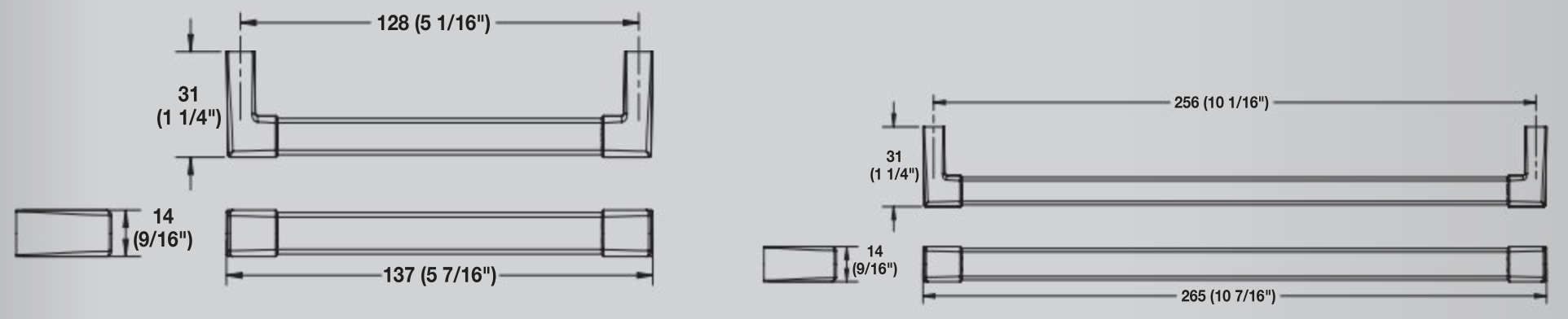 Häfele Elite Leather cabinet handle technical dimensions and installation drawing