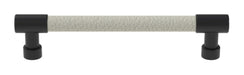 Häfele Elite Leather cabinet pull in Matte Black and Winter faux leather, 152 mm overall length with 128 mm centre-to-centre