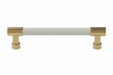 Häfele Elite Leather cabinet handle in matte gold with Winter faux leather, 152 mm overall length and 128 mm centre-to-centre.