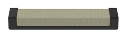 Häfele Elite Leather recessed cabinet handle in matte black with Oyster faux leather insert, 137 mm overall length and 128 mm centre-to-centre.