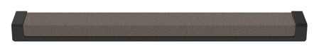 Häfele Elite Leather recessed cabinet handle in matte black with Pewter faux leather insert, 265 mm overall length and 256 mm centre-to-centre.