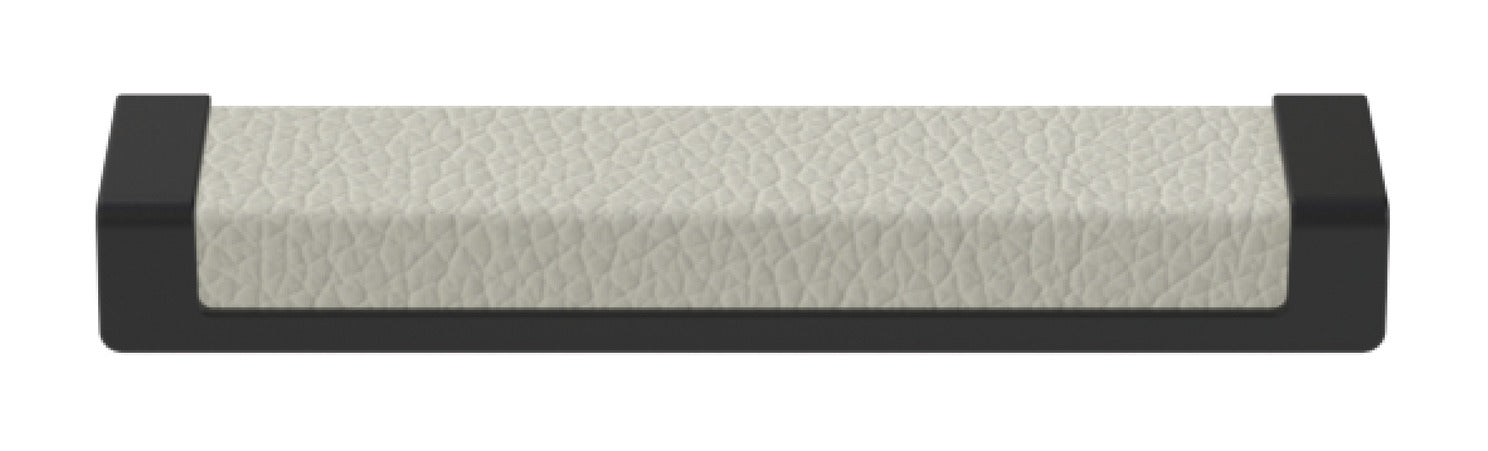 Häfele Elite Leather recessed cabinet handle in matte black with Winter faux leather insert, 137 mm overall length and 128 mm centre-to-centre.