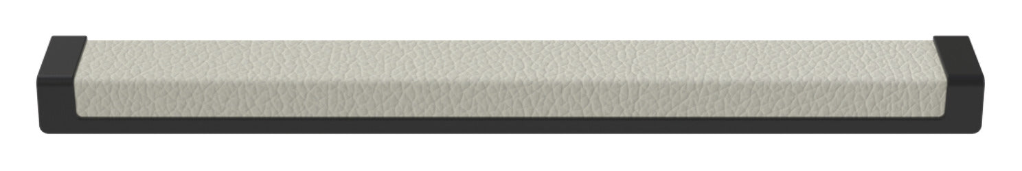 Häfele Elite Leather recessed cabinet handle in matte black with Winter faux leather insert, 265 mm overall length and 256 mm centre-to-centre.