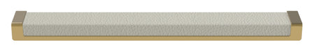 Häfele Elite Leather recessed cabinet handle in matte gold with Winter faux leather insert, 265 mm overall length and 256 mm centre-to-centre.