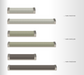 Size and finish chart showing the Häfele Elite Leather recessed cabinet handle in matte nickel with Winter, Oyster, and Pewter faux leather inserts, available in 128 mm and 256 mm centre-to-centre sizes.