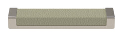 Häfele Elite Leather recessed cabinet handle in matte nickel with Oyster faux leather insert, 137 mm overall length and 128 mm centre-to-centre.