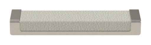 Häfele Elite Leather recessed cabinet handle in matte nickel with Winter faux leather insert, 137 mm overall length and 128 mm centre-to-centre.