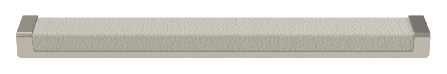 Häfele Elite Leather recessed cabinet handle in matte nickel with Winter faux leather insert, 265 mm overall length and 256 mm centre-to-centre.
