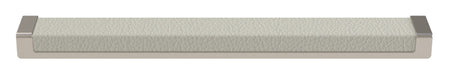 Häfele Elite Leather recessed cabinet handle in matte nickel with Winter faux leather insert, 265 mm overall length and 256 mm centre-to-centre.