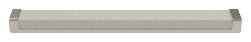 Häfele Elite Leather recessed cabinet handle in matte nickel with Winter faux leather insert, 265 mm overall length and 256 mm centre-to-centre.