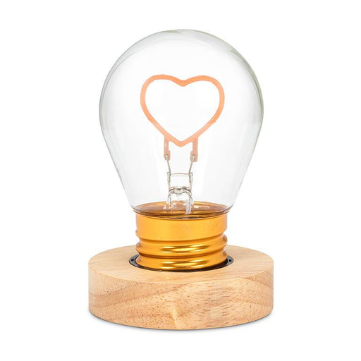 Heart neon LED lightbulb with wooden base decorative lighting set