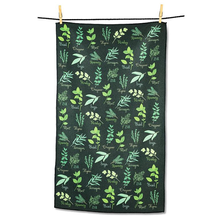 Herb kitchen towels pack of 2 hanging dark green botanical print absorbent eco friendly dish towels