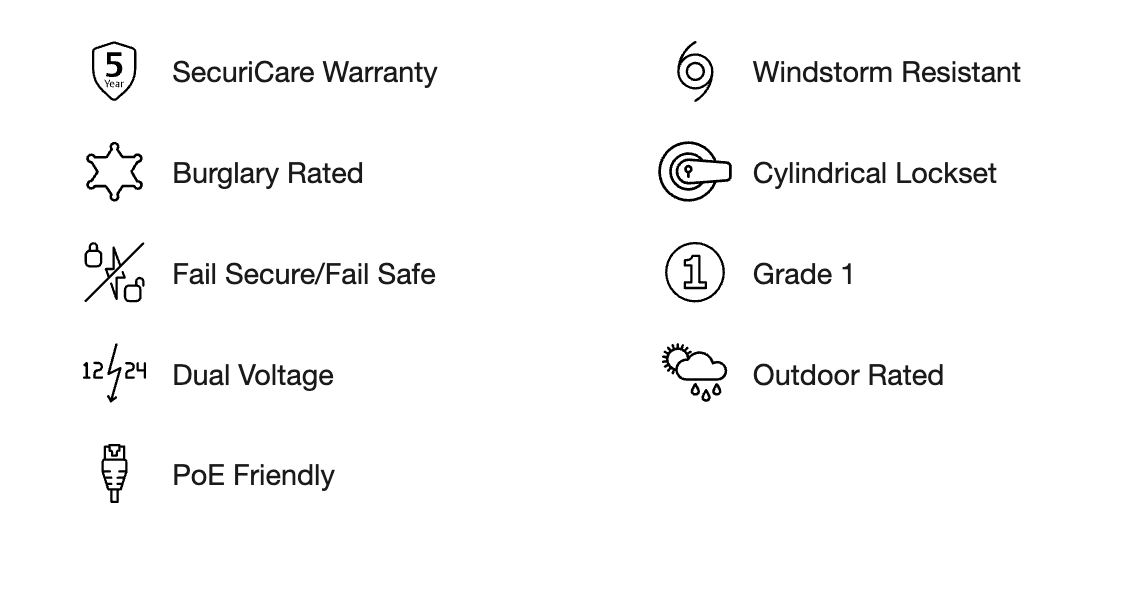 HES 5000 Series electric strike key features and certifications.