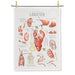 Lobster illustrated cotton kitchen towel showing step by step seafood preparation guide