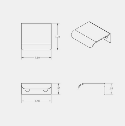 Technical dimension drawing of a CBH 262 Drawer Edge Pull shown from multiple angles on a light gray background, with measurements.