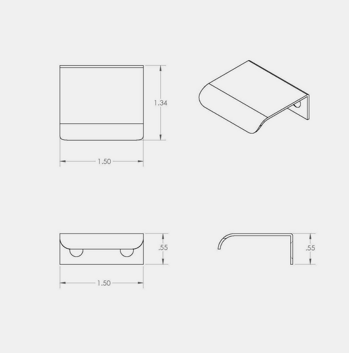 Technical dimension drawing of a CBH 262 Drawer Edge Pull shown from multiple angles on a light gray background, with measurements.