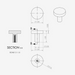 Technical drawing of a CBH 503 Minimalist Round Cabinet Knob with dimensions, showing a 3D perspective view, front and top views, and a section view labeled SECTION B-B on a light gray background.