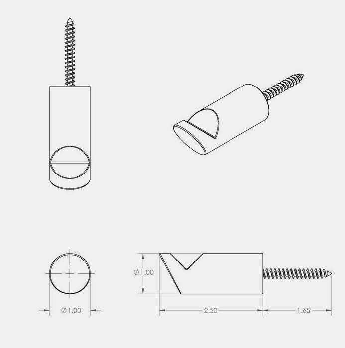 Technical line drawing showing multiple views of a Elongated V-Edge Coat Hook  on a light gray background, with dimensions labeled.