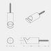 Technical line drawing showing multiple views of a Elongated V-Edge Coat Hook  on a light gray background, with dimensions labeled.