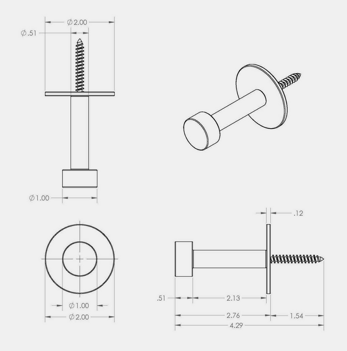 Technical drawing of a CBH 86 Cylindrical Peg Coat Hook with dimensions