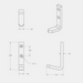 Technical line drawing showing multiple orthographic views of a coat hook with dimensions, on a light gray background.