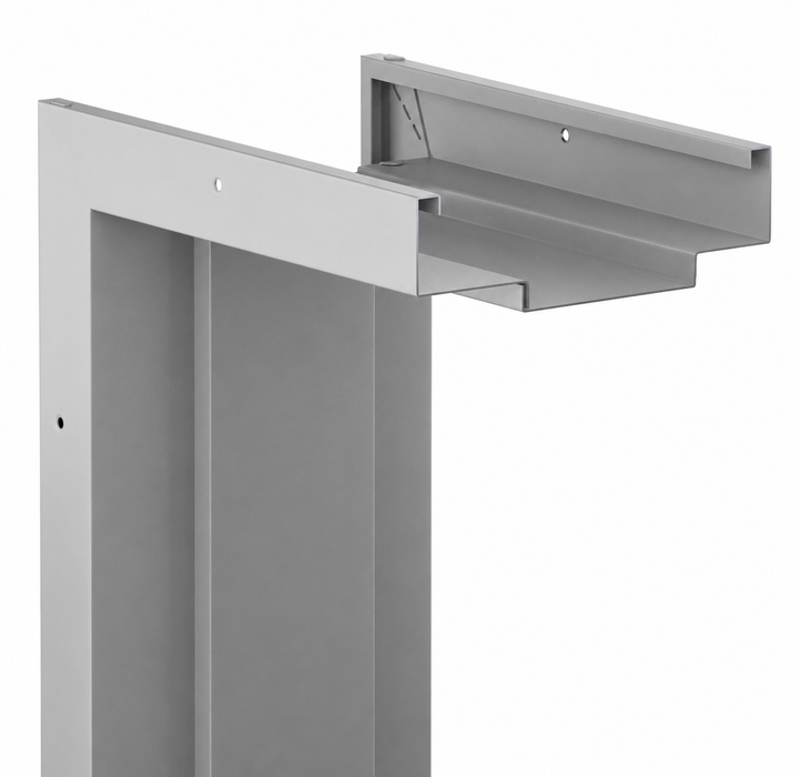 Close-up of EF adjustable steel door frame header and throat profile