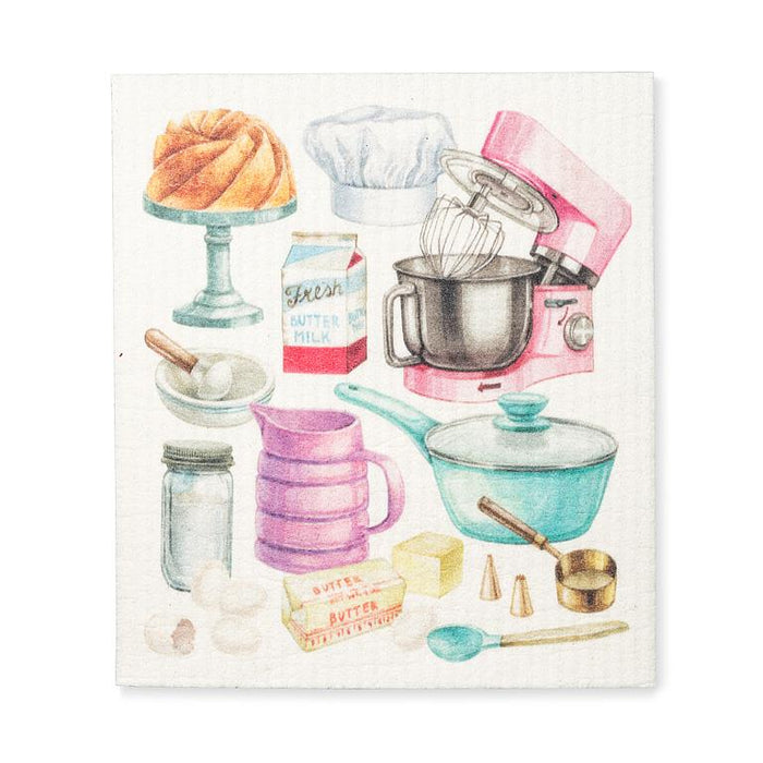 Swedish dishcloth with kitchen tools illustration reusable cleaning cloth