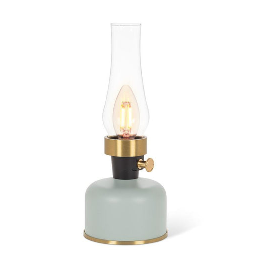 Grey rechargeable lantern LED lamp with glass chimney and warm Edison bulb
