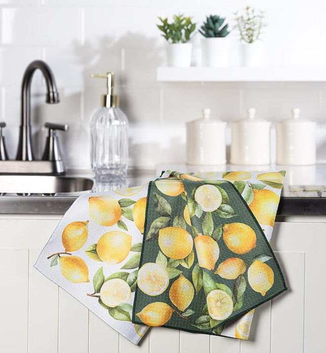 Lemon kitchen towels in modern kitchen setting bright citrus dish towels near sink