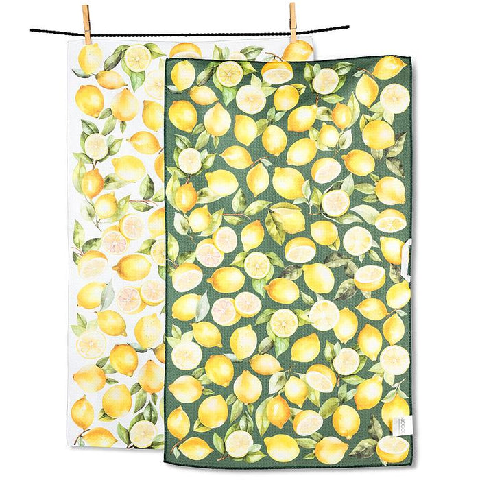 Lemon print kitchen towel set with pattern yellow citrus design absorbent eco friendly fabric