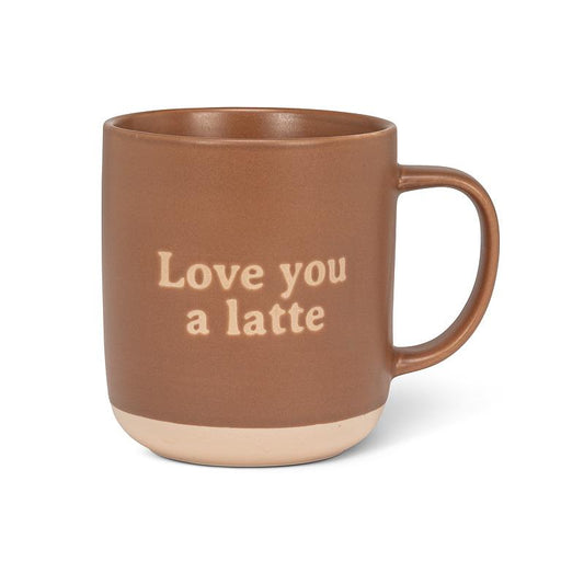 Tan 15 oz bone china mug featuring the words Love You a Latte
