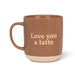 Tan bone china Love You a Latte mug with a natural-toned base