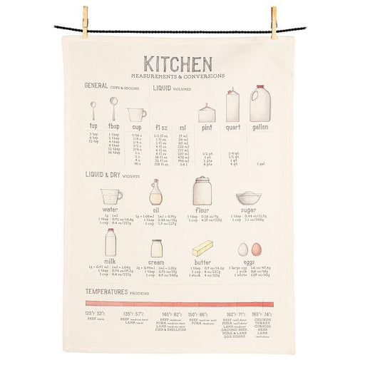Measurement conversions kitchen towel with cooking units guide on cotton fabric