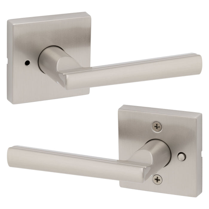 Weiser Montreal square privacy door lever set showing both handles and square rosette