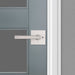 Modern interior door with Weiser Montreal square privacy lever handle in satin nickel