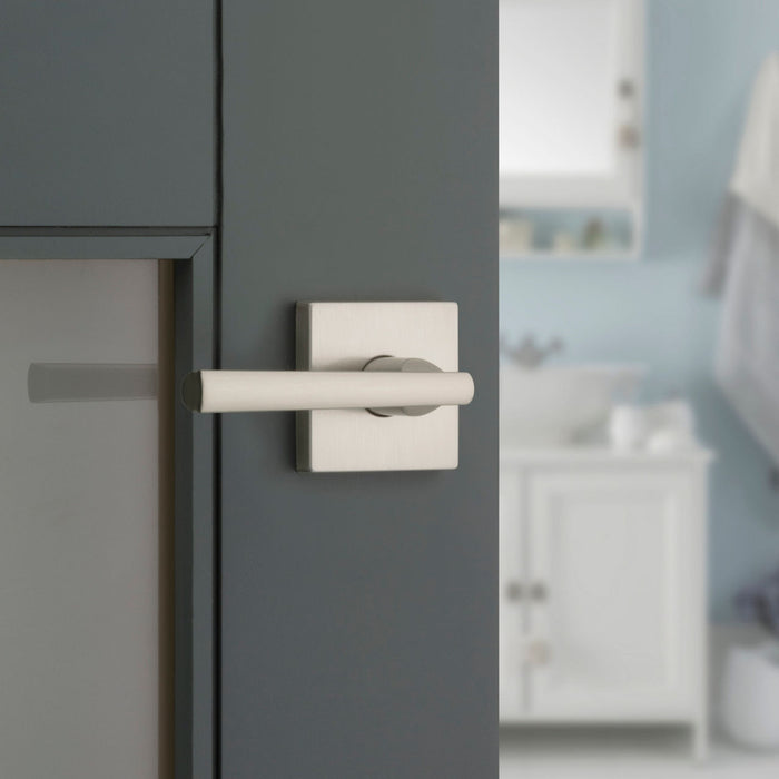 Weiser Montreal square privacy lever installed on bathroom interior door