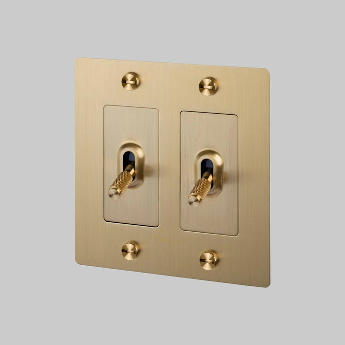Buster + Punch 2-Gang Toggle Switch – Cross - Brass / Without Logo - 2G Toggle