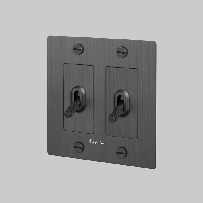 Buster + Punch 2-Gang Toggle Switch – Cross - Smoked Bronze / With Logo - 2G Toggle