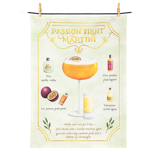 Passion Fruit Martini kitchen towel set of 2 cotton dish towels with cocktail recipe design
