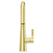Angled view of Pfister Asari brushed gold pull-down kitchen faucet