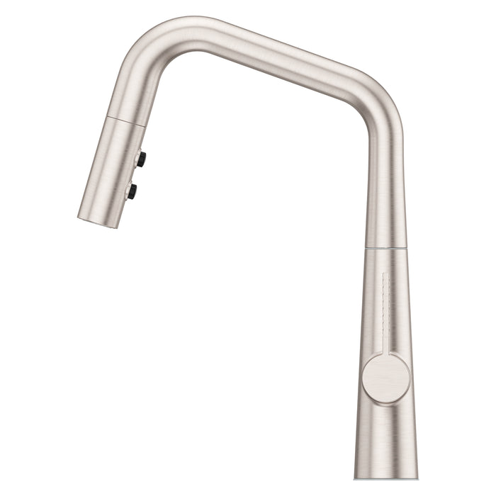 Pfister Asari polished chrome single handle pull-down kitchen faucet angled view