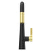 Side view of Pfister Asari matte black and brushed gold pull-down kitchen faucet